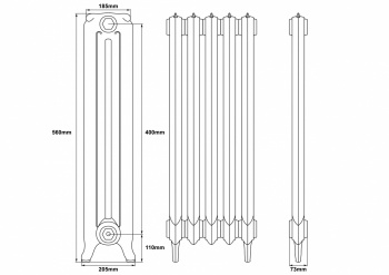 Rococo Cast Iron Radiator 560mm 2 Column